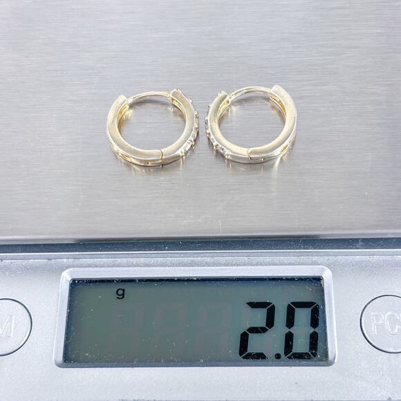 Cubic Zirconia Hoop Earrings | Vintage Gold Tone Sterling Silver 925 - Picture 8 of 9